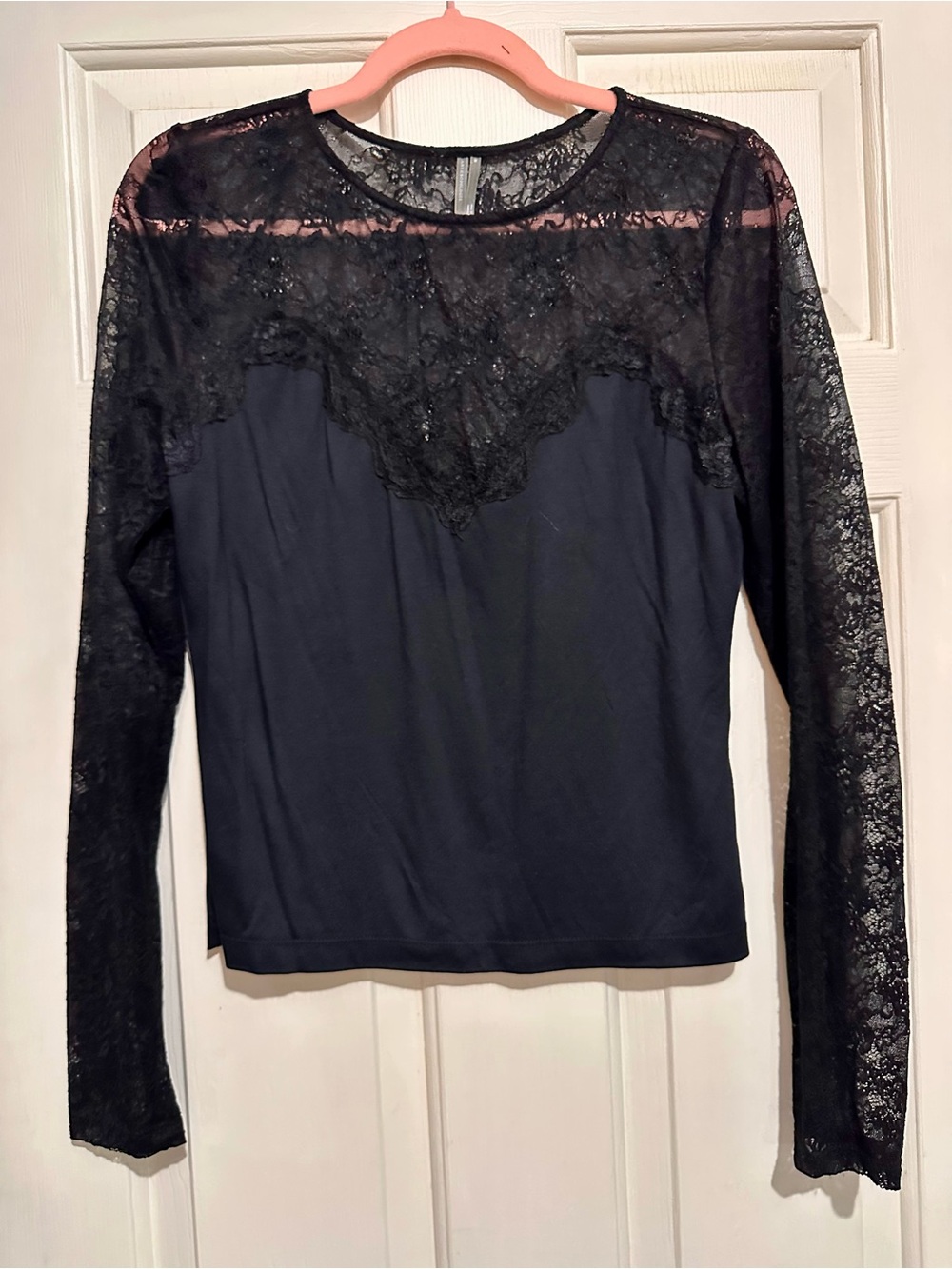 Anthropologie Black Lace Yoke Long-Sleeve Tee